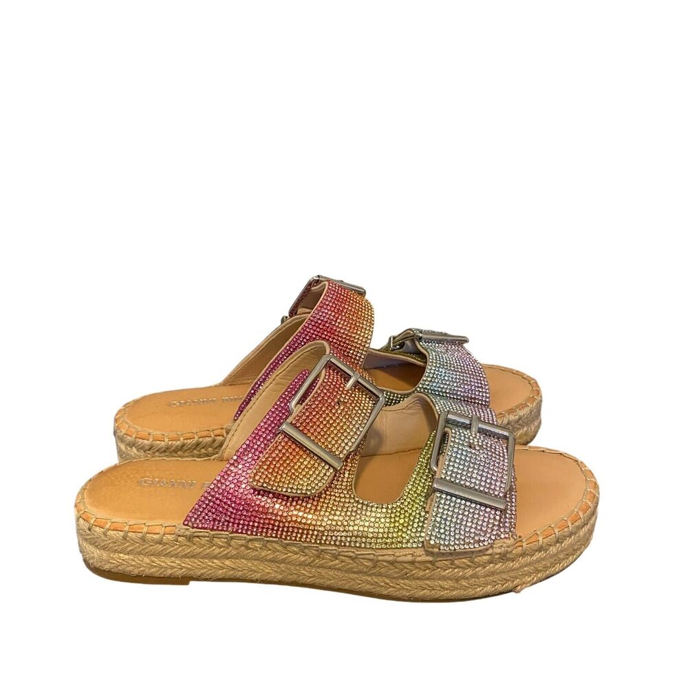 Gianni Bini Tyyla Rainbow Rhinestone Embellished Platforms Sz 8.5 Festival Boho